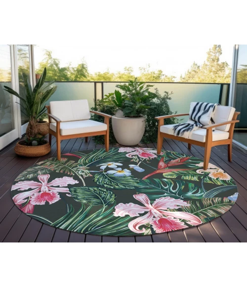 Dalyn Indoor/Outdoor Tropics TC6 Black Washable 8' x 8' Round Rug