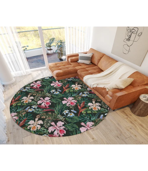 Dalyn Indoor/Outdoor Tropics TC6 Black Washable 8' x 8' Round Rug