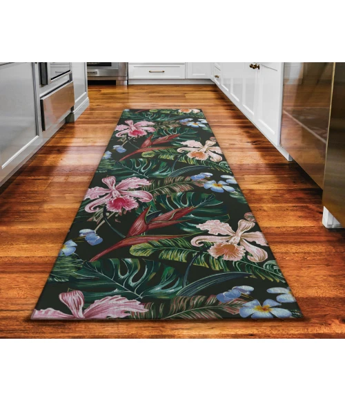 Dalyn Indoor/Outdoor Tropics TC6 Black Washable 2'3" x 7'6" Runner Rug