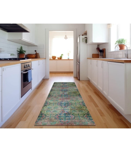 Dalyn Luxury Washable Trevi TV16 Green 2'3" x 7'6" Runner Rug