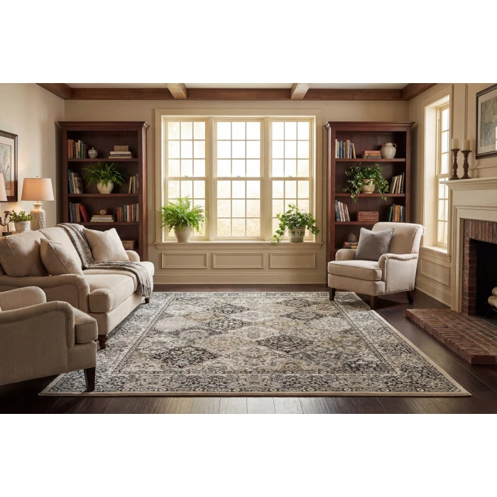 Dynamic Rugs ANCIENT GARDEN Cream/Grey 57008 2ft. 7in. x 4ft. 7in. Oval Rug