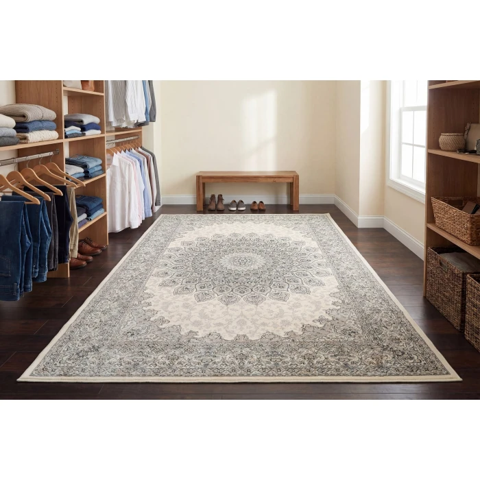 Dynamic Rugs ANCIENT GARDEN Cream/Grey 57090 7ft. 10in. Round Rug