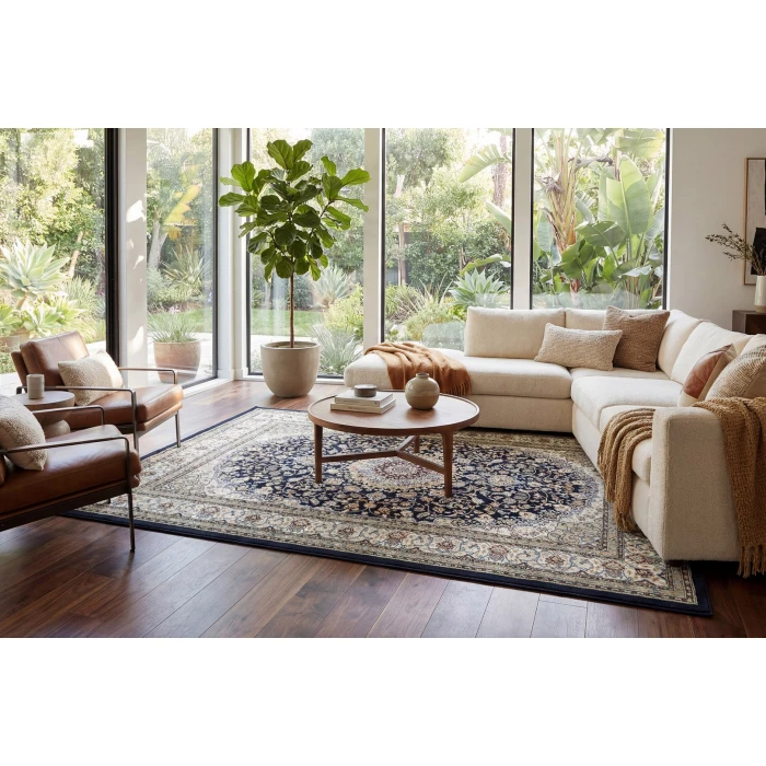 Dynamic Rugs ANCIENT GARDEN Blue/Ivory 57119 5ft. 3in. Round Rug