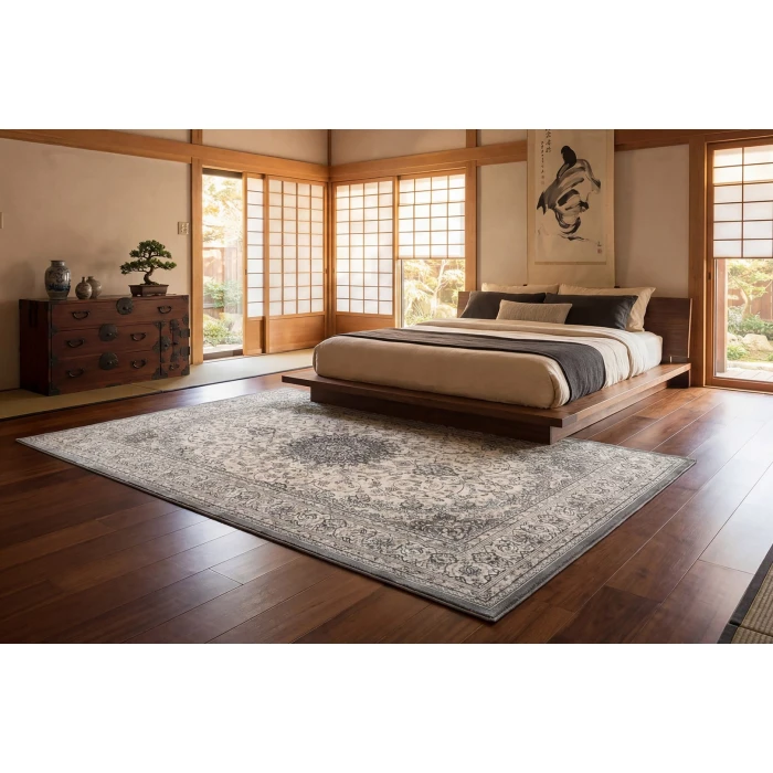 Dynamic Rugs ANCIENT GARDEN Cream/Grey 57119 2ft. 2in. x 7ft. 7in. Rect. Rug