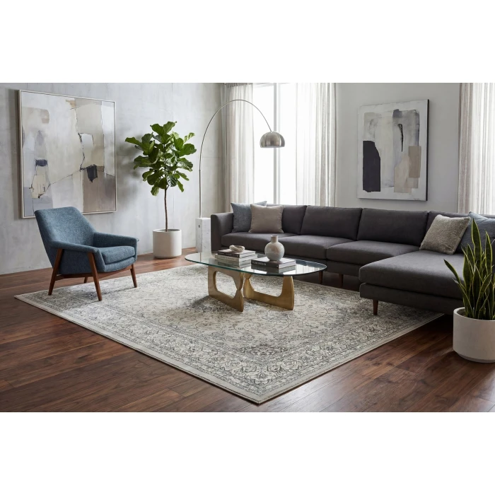 Dynamic Rugs ANCIENT GARDEN Soft Grey/Cream 57119 2ft. 2in. x 7ft. 7in. Rect. Rug