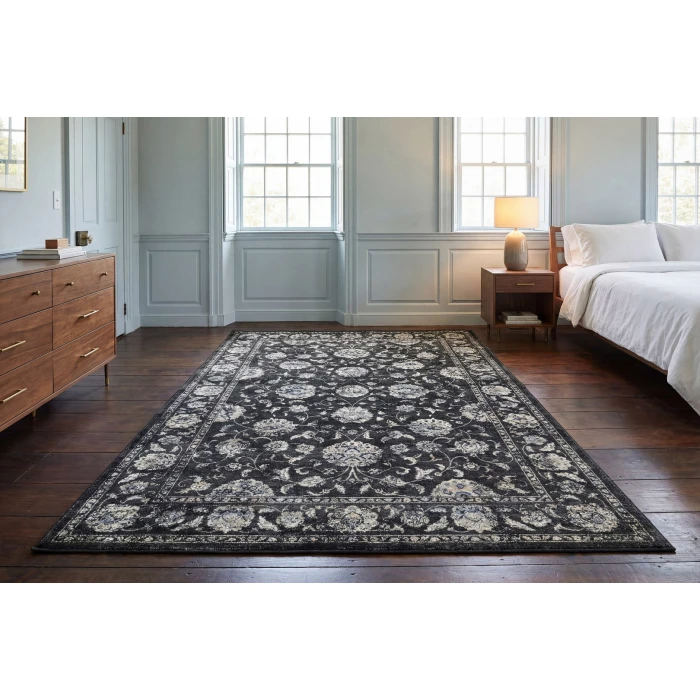 Dynamic Rugs ANCIENT GARDEN Charcoal/Silver 57126 2ft. 2in. x 7ft. 7in. Rect. Rug