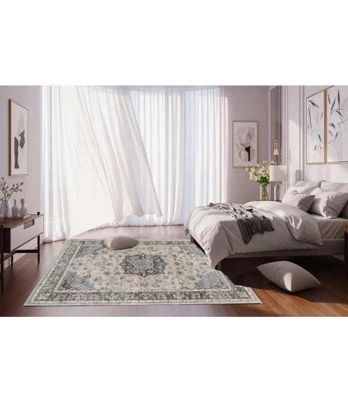 Dynamic Rugs ANCIENT GARDEN Silver/Grey 57559 5ft. 3in. Round Rug
