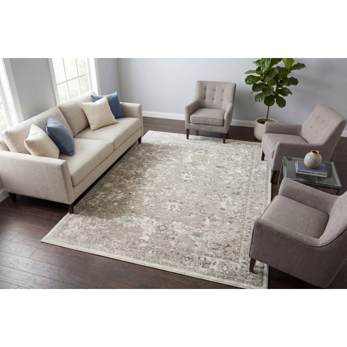 Dynamic Rugs AZURE Cream/Grey/Blue 12580 6ft. 7in. x 9ft. Rect. Rug