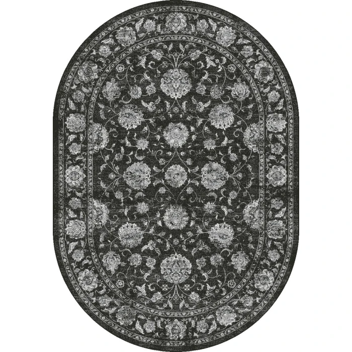 Dynamic Rugs ANCIENT GARDEN Charcoal/Silver 57126 6ft. 7in. x 9ft. 6in. Oval Rug