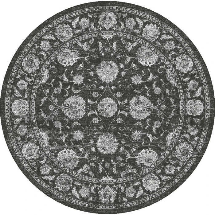 Dynamic Rugs ANCIENT GARDEN Charcoal/Silver 57126 5ft. 3in. Round Rug