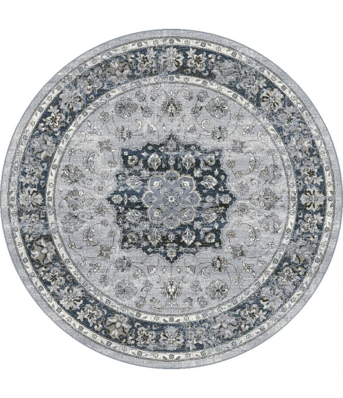 Dynamic Rugs ANCIENT GARDEN Silver/Blue 57559 5ft. 3in. Round Rug