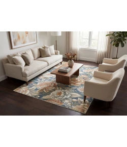 Dynamic Rugs BOTANICA Navy/Beige/Coral 13361 5ft. 2in. x 7ft. Rect. Rug