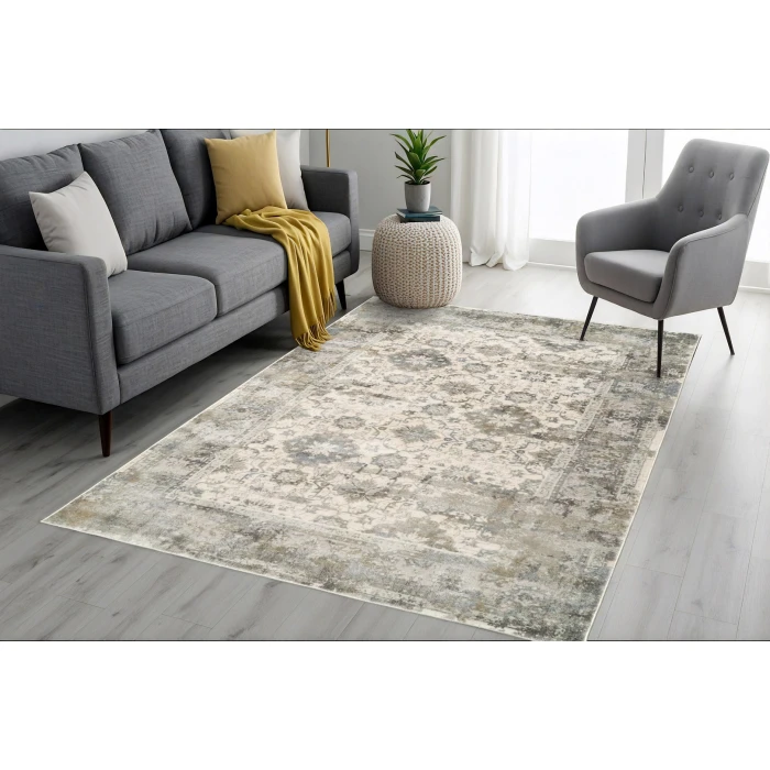 Dynamic Rugs CASTILLA Cream/Silver 3534 2ft. 2in. x 7ft. 7in. Rect. Rug