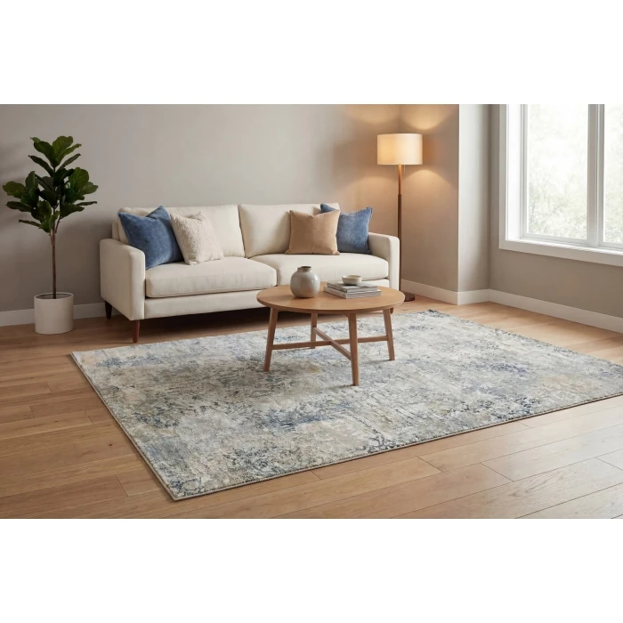 Dynamic Rugs EDEN Cream/Beige/Navy 10944 6ft. 7in. x 9ft. 6in. Rect. Rug