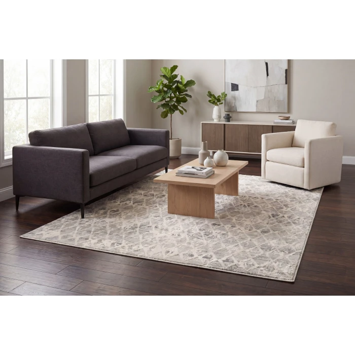 Dynamic Rugs QUARTZ Ivory/Silver 27039 2ft. 2in. x 7ft. 7in. Rect. Rug