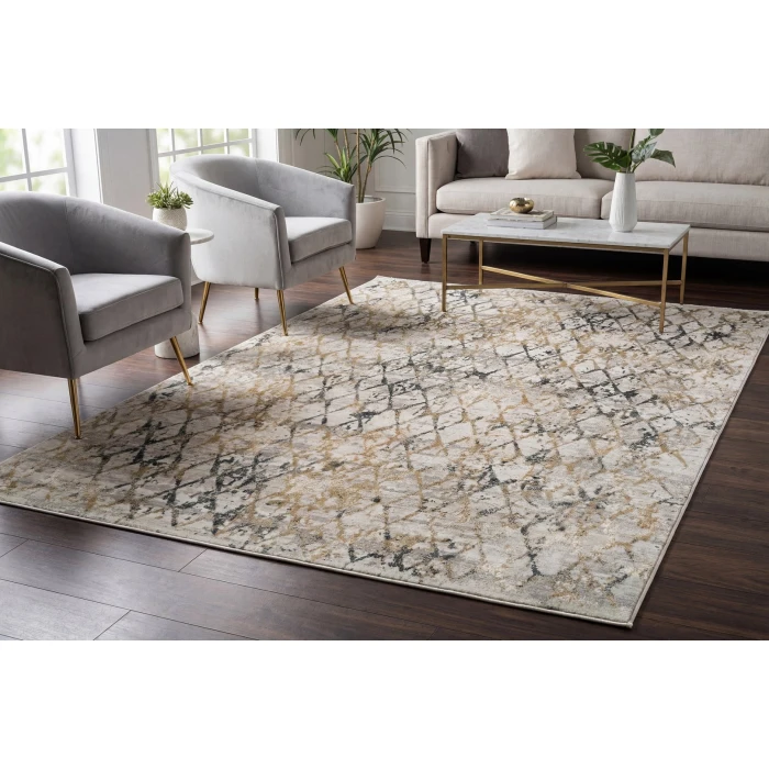 Dynamic Rugs QUARTZ Light Beige/Grey 27039 2ft. 2in. x 7ft. 7in. Rect. Rug