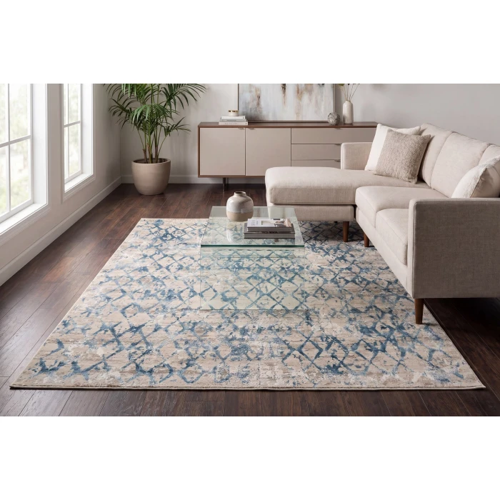 Dynamic Rugs QUARTZ Ivory/Blue 27039 2ft. 2in. x 7ft. 7in. Rect. Rug