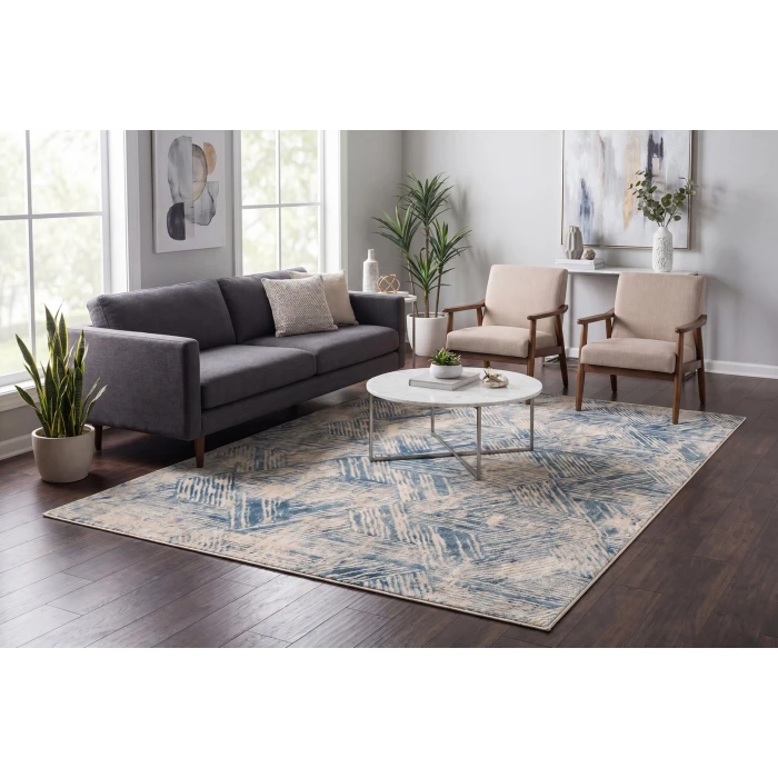 Dynamic Rugs QUARTZ Beige/Blue 27041 2ft. 2in. x 7ft. 7in. Rect. Rug