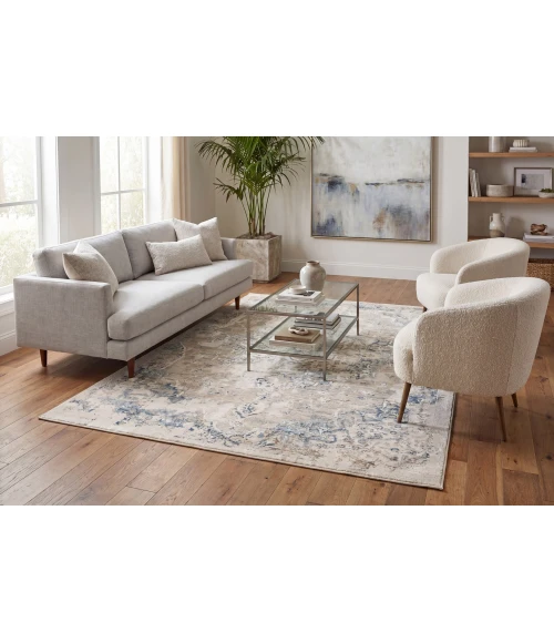 Dynamic Rugs QUARTZ Ivory/Grey/Blue 27064 2ft. 2in. x 7ft. 7in. Rect. Rug