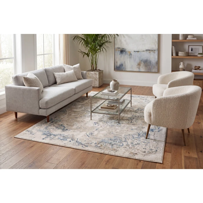 Dynamic Rugs QUARTZ Ivory/Grey/Blue 27064 2ft. 2in. x 7ft. 7in. Rect. Rug