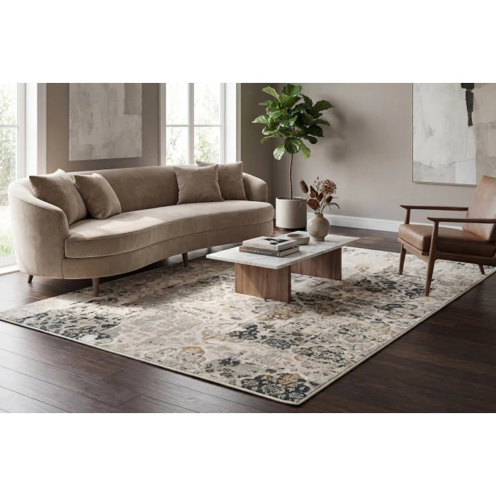 Dynamic Rugs QUARTZ Ivory/Grey 27077 7ft. 10in. x 10ft. 10in. Rect. Rug