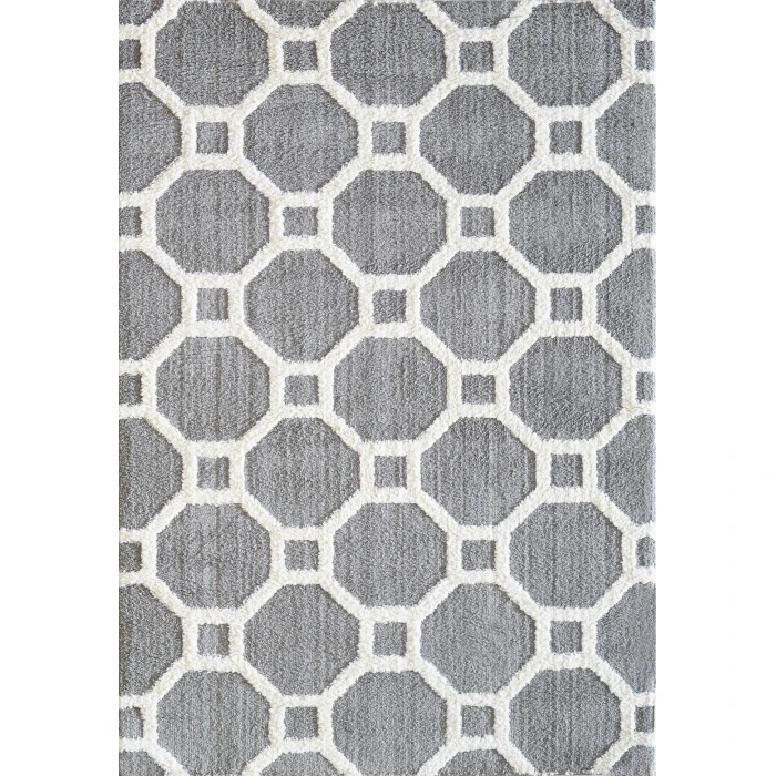Dynamic Rugs SILKY SHAG Silver/White 5903 6ft. 7in. x 9ft. 6in. Rect. Rug