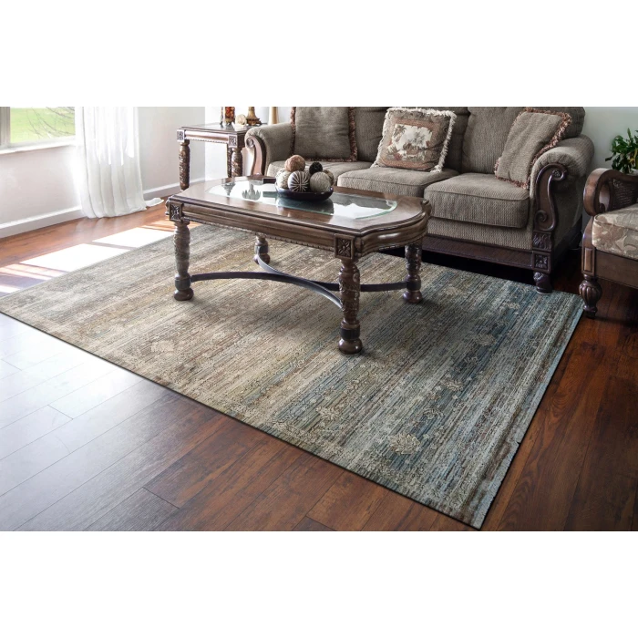 Dynamic Rugs TREVI Beige/Cream/Blue 13254 6ft. 7in. x 9ft. 10in. Rect. Rug