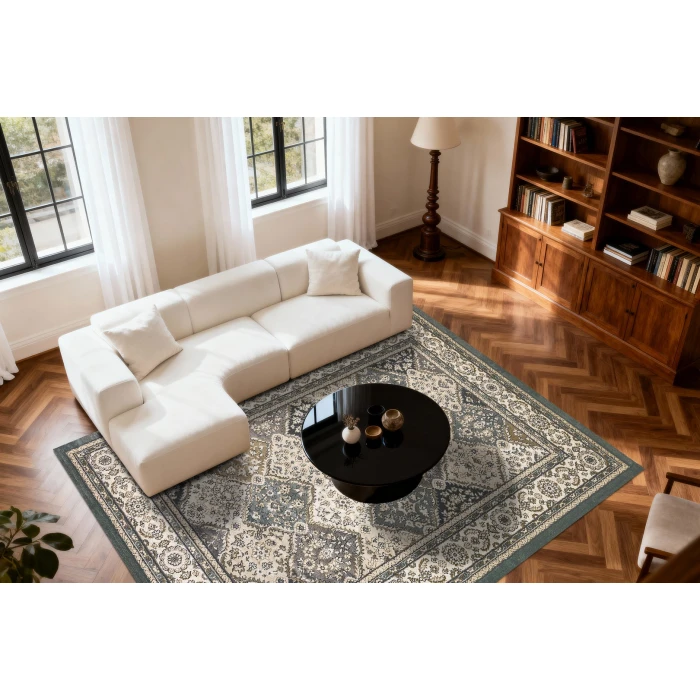 Dynamic Rugs YAZD Blue/Ivory 8471 7ft. 10in. x 10ft. 10in. Rect. Rug