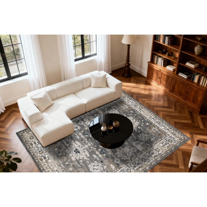Dynamic Rugs YAZD Grey/Ivory 8531 5ft. 3in. Round Rug