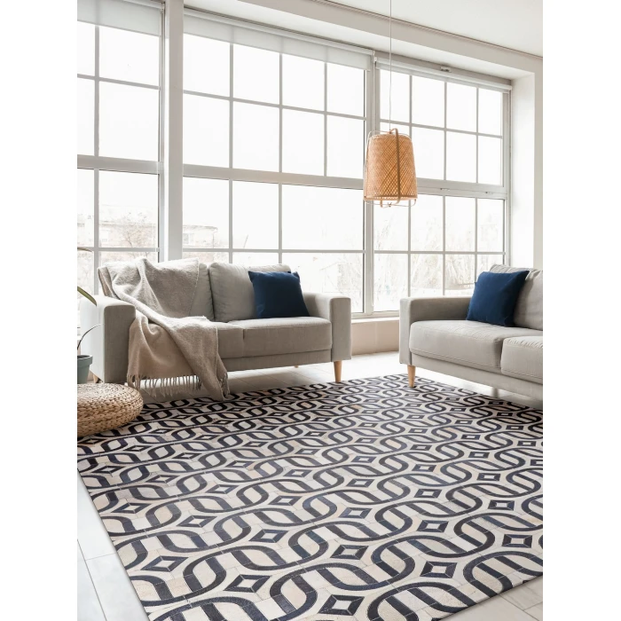 Exquisite Rugs Natural Hide Silver/Blue 21421X16 1ft.X1ft.6in. Rect. Rug