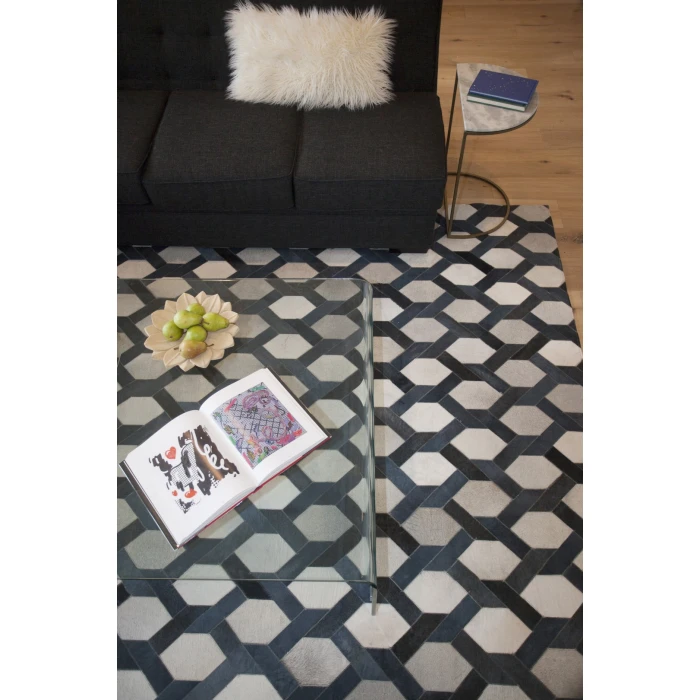 Exquisite Rugs Natural Hide Silver/Blue 21571X16 1ft.X1ft.6in. Rect. Rug