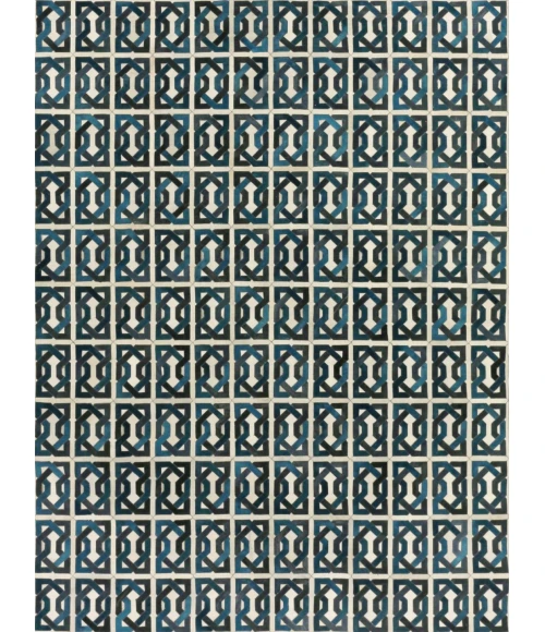 Exquisite Rugs Natural Hide Ivory/Navy/Blue 21695X8 5ft.X8ft. Rect. Rug
