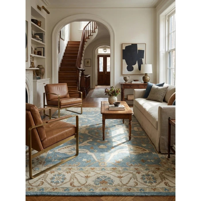 Exquisite Rugs Claremont Oushak Ivory/Light Blue 68319X12 9ft.X12ft. Rect. Rug