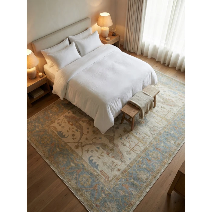 Exquisite Rugs Antique Weave Oushak Ivory/Blue 93299X12 9ft.X12ft. Rect. Rug