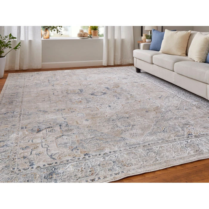 Feizy Pasha BEIGE/BLUE PAS39M5F 6 ft. 7 in. X 9 ft. 6 in. Rectangle Rug