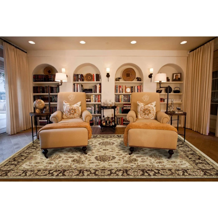 Feizy DRAKE 6049F IN IVORY/BROWN 8' x 8' Round Area Rug