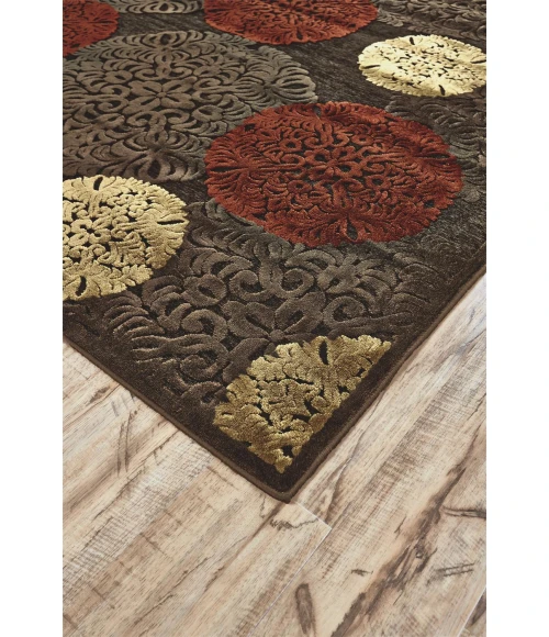 Feizy SAPHIR 3795F IN DARK CHOCOLATE 7' 6" X 7' 6" Round Area Rug