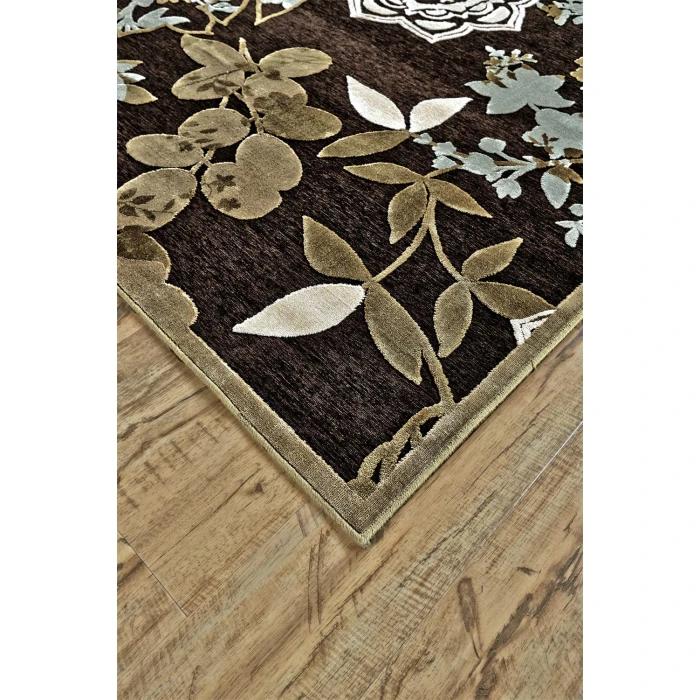 Feizy SAPHIR MAH 3111F IN DARK CHOCOLATE/SAGE 2' 6" x 8' Runner Area Rug