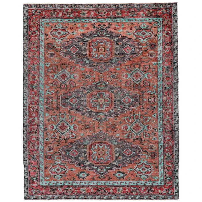 Feizy PIRAJ 6452F IN RUST/AQUA 5' 6" x 8' 6" Area Rug