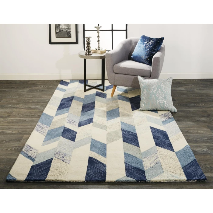 Feizy ARAZAD 8446F IN BLUE/IVORY 8' x 8' Round Area Rug