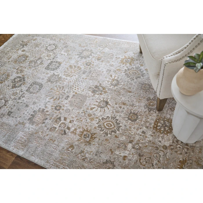 Feizy Cadiz Ivory/Gray/Gold 86639SZF 9ft.9in. x 13ft.2in. Rect. Rug