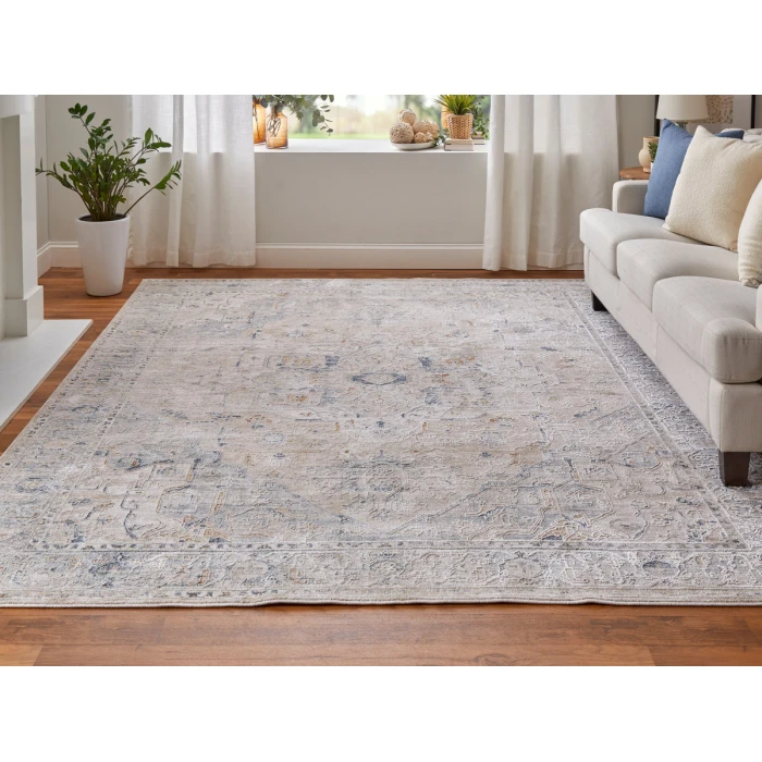 Feizy Pasha BEIGE/BLUE PAS39M5F 6 ft. 7 in. X 9 ft. 6 in. Rectangle Rug