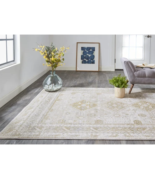 Feizy AURA 3738F IN GOLD/IVORY 1' 8" X 2' 10" Sample Area Rug