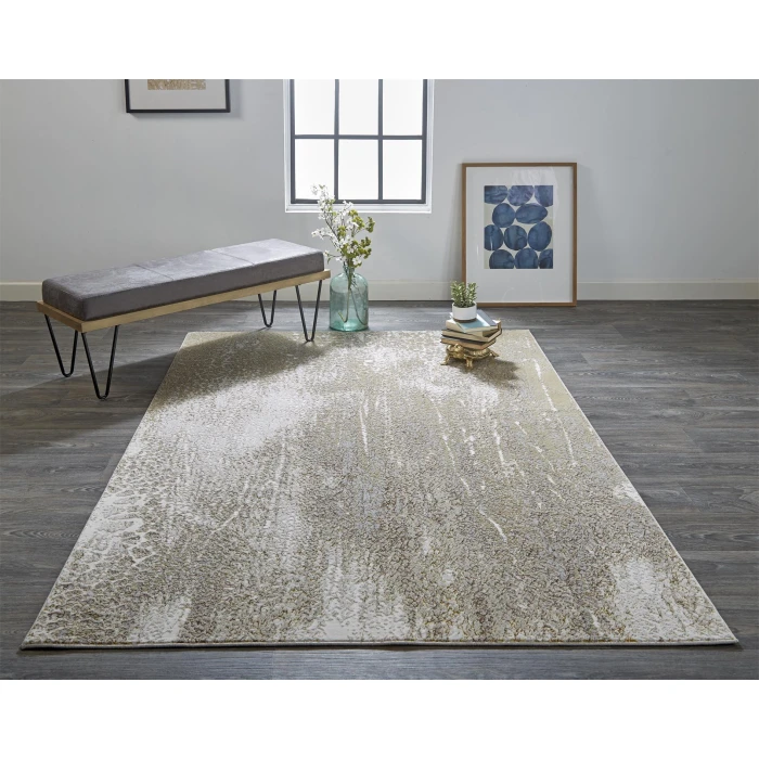 Feizy AURA 3739F IN IVORY/GOLD 5' x 8' Area Rug