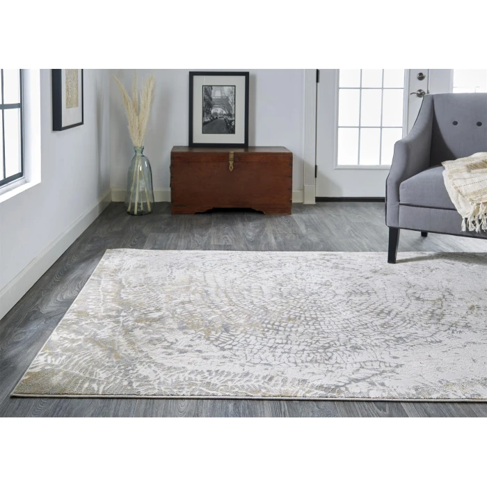 Feizy PARKER 3702F IN SILVER / IVORY 5' X 7' 6" Area Rug