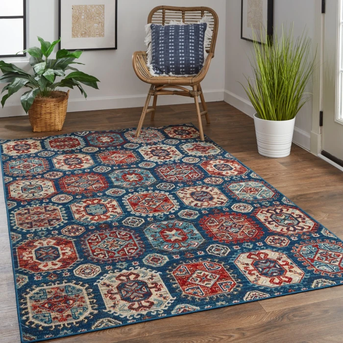 Feizy Nolan Vinatge Style Tribal Kazak Rug, Classic Blue/True Red, 12ft-10in x 15ft