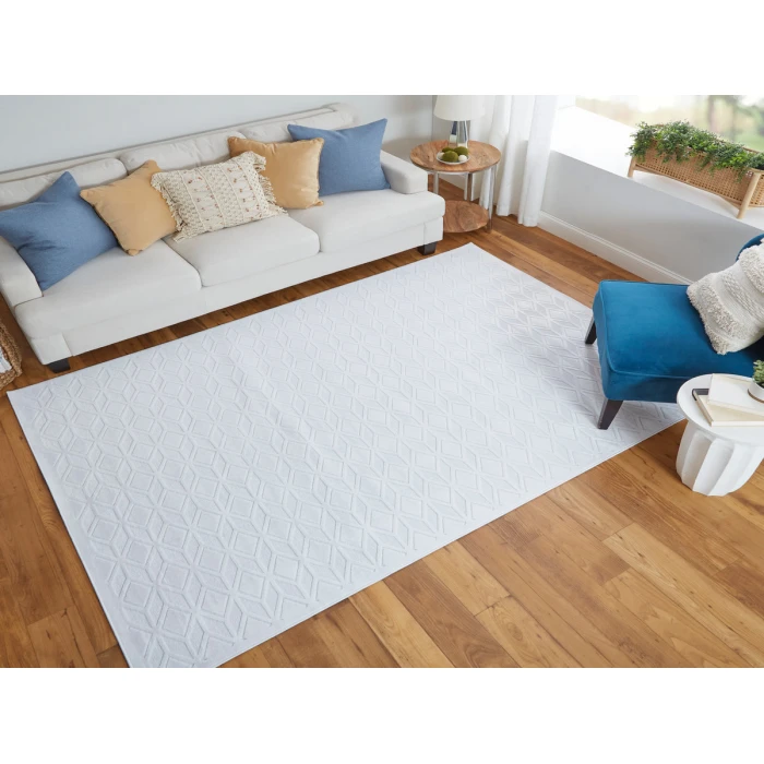 Feizy Saphir Mira WHITE/WHITE 6803494F 7 ft. 6 in. X 7 ft. 6 in. Round Rug