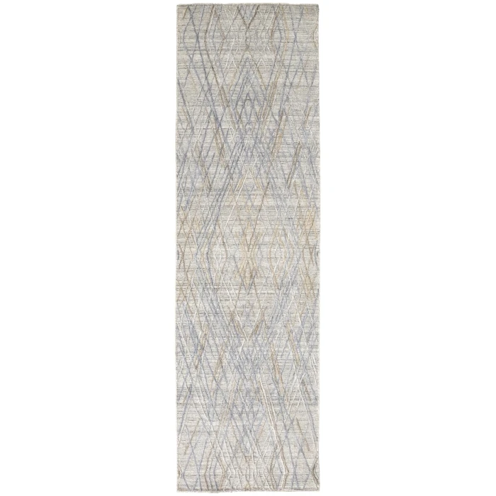 Feizy Elias Abstract Diamond Runner, High/Low, Silver Gray/Blue, 2ft - 9in x 8ft