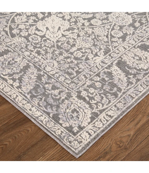 Feizy Thackery Transitional Oriental Rug, Charcoal/Bone White, 5ft-6in x 5ft-6in Round