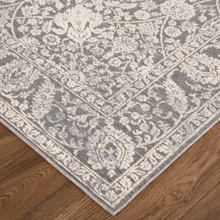 Feizy Thackery Transitional Oriental Rug, Charcoal/Bone White, 5ft-6in x 5ft-6in Round